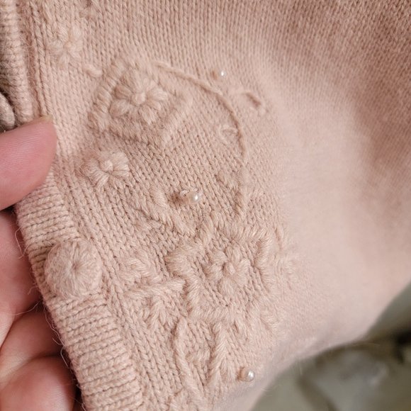 Vintage Pink Beaded Floral Cricket Lane Acrylic Sweater Vest - Picture 4 of 5